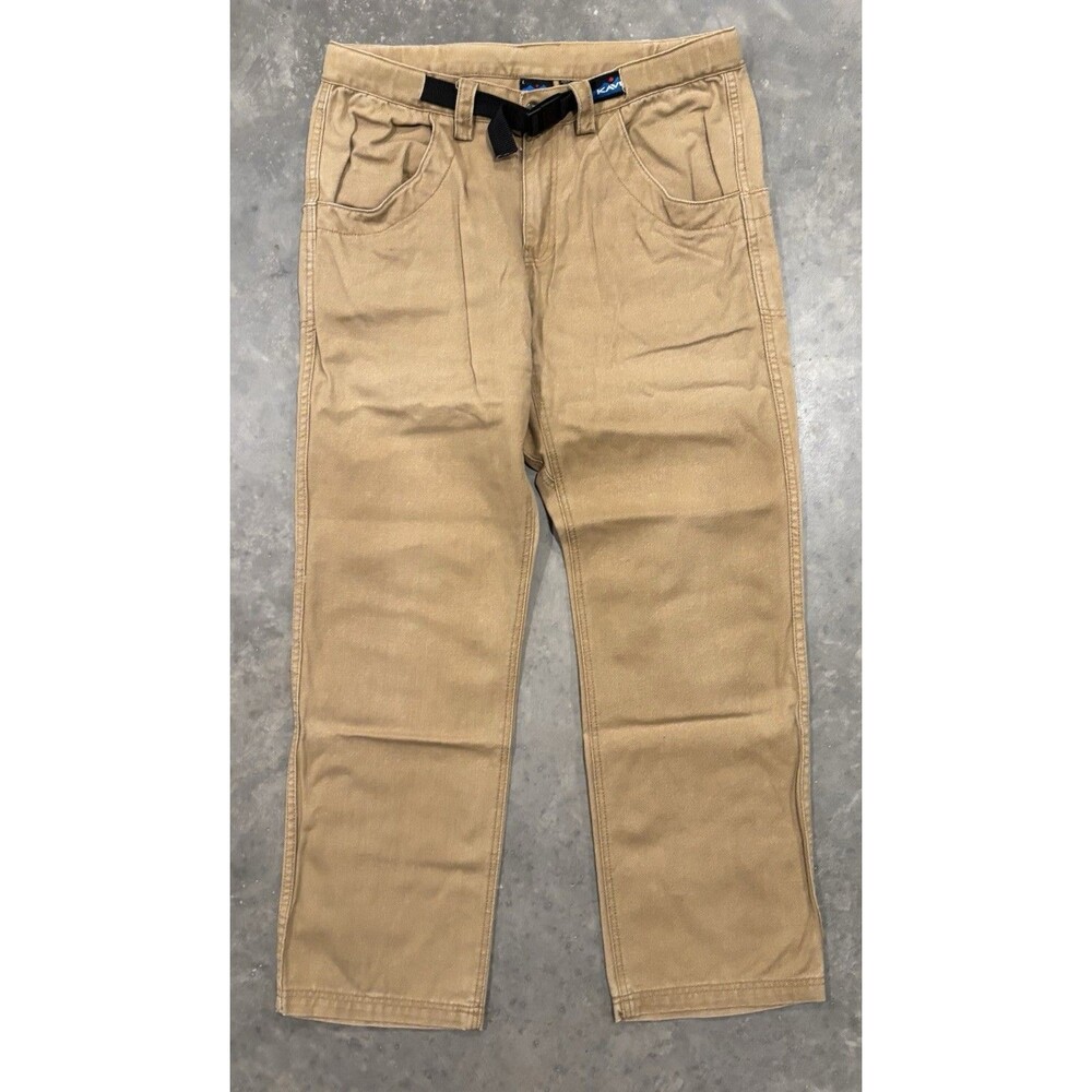 Kavu Pants Men Large 36x32 Khaki Canvas Cotton Belted Utility Outdoors Work